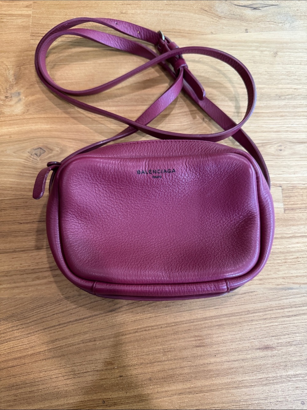 BALENCIAGA Demna Everyday Camera XS burgundy red logo camera crossbody bag